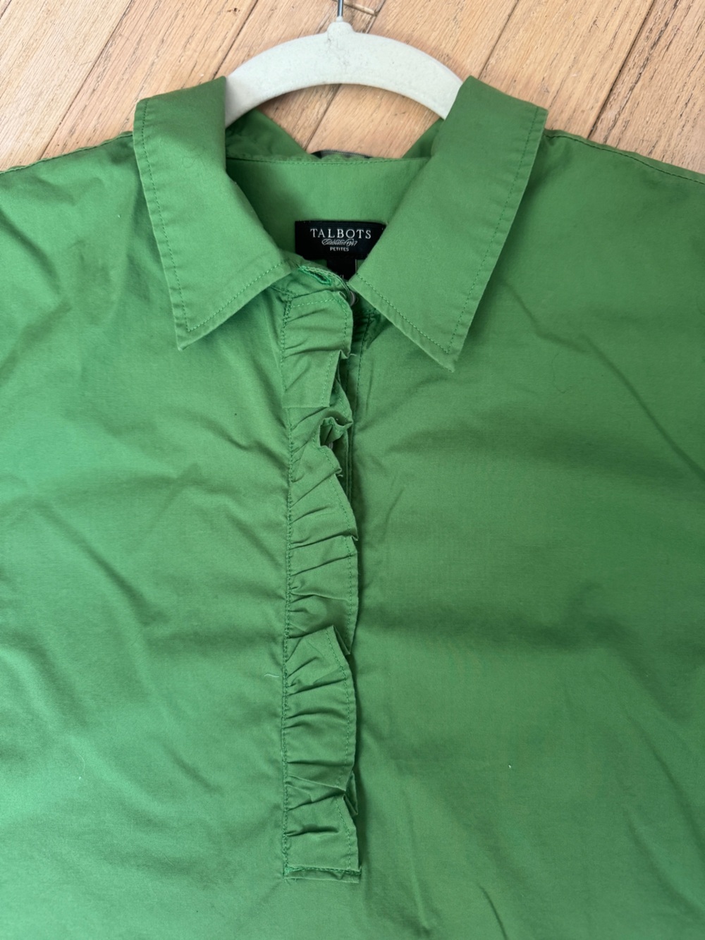 Talbots Petite XL Green Ruffled Stretch Poplin Blouse - Picture 8 of 8